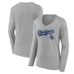 MLB Los Angeles Dodgers Women's Team Lockup Long Sleeve V-Neck T-Shirt