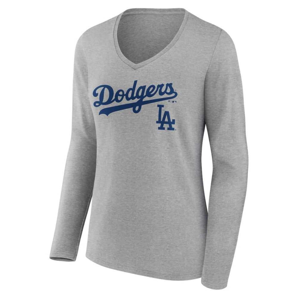 MLB Los Angeles Dodgers Women's Team Lockup Long Sleeve V-Neck T-Shirt