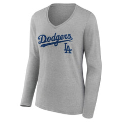 MLB Los Angeles Dodgers Women's Team Lockup Long Sleeve V-Neck T-Shirt