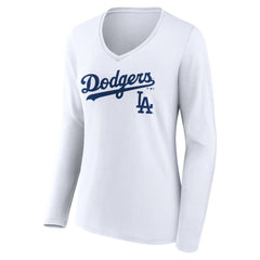 MLB Los Angeles Dodgers Women's Team Lockup Long Sleeve V-Neck T-Shirt