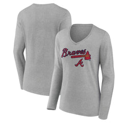 MLB Atlanta Braves Women's Team Lockup Long Sleeve V-Neck T-Shirt