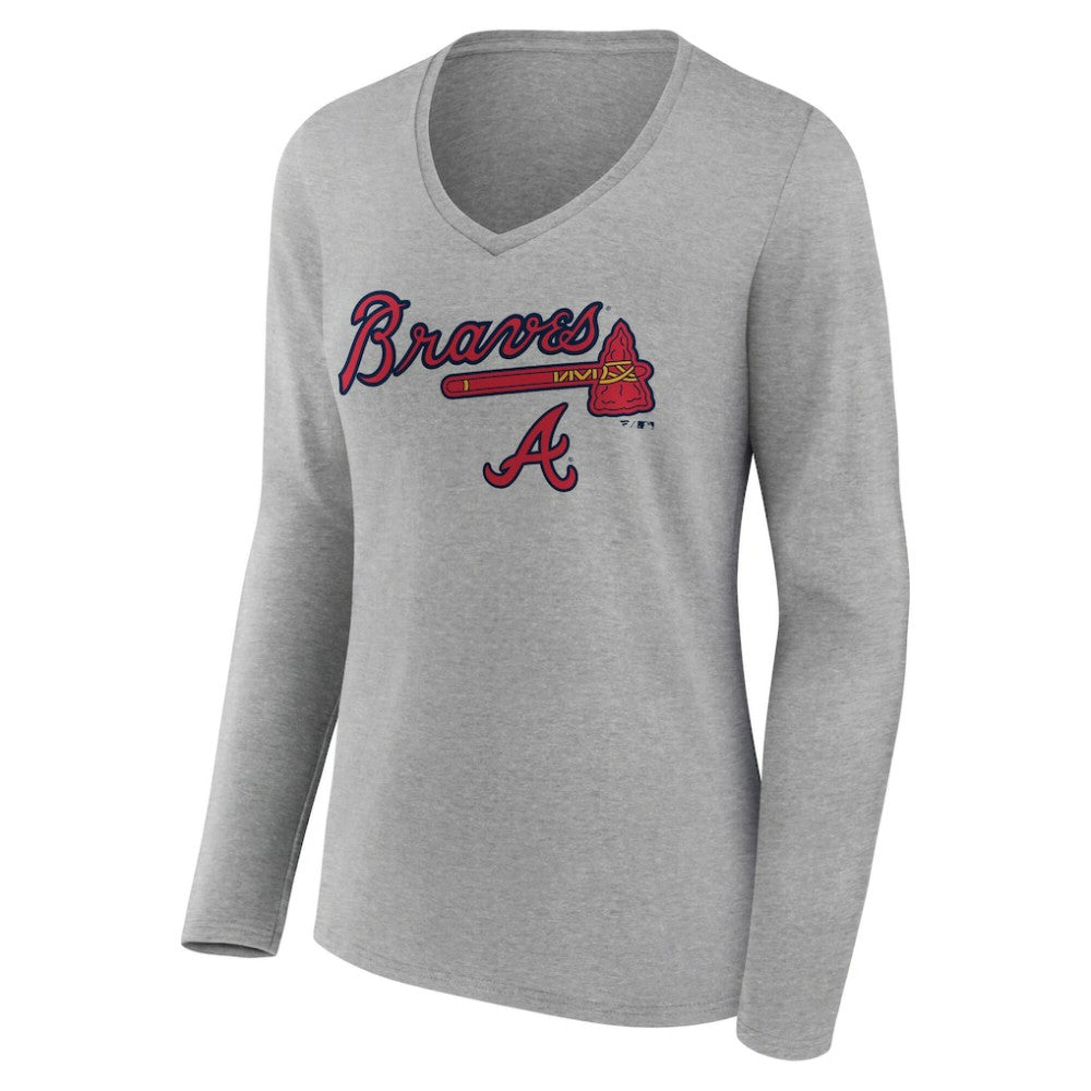 MLB Atlanta Braves Women's Team Lockup Long Sleeve V-Neck T-Shirt