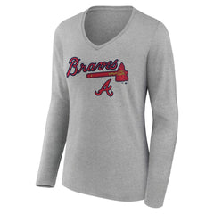 MLB Atlanta Braves Women's Team Lockup Long Sleeve V-Neck T-Shirt