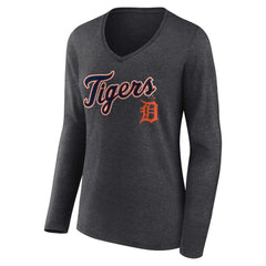 MLB Detroit Tigers Women's Team Lockup Long Sleeve V-Neck T-Shirt