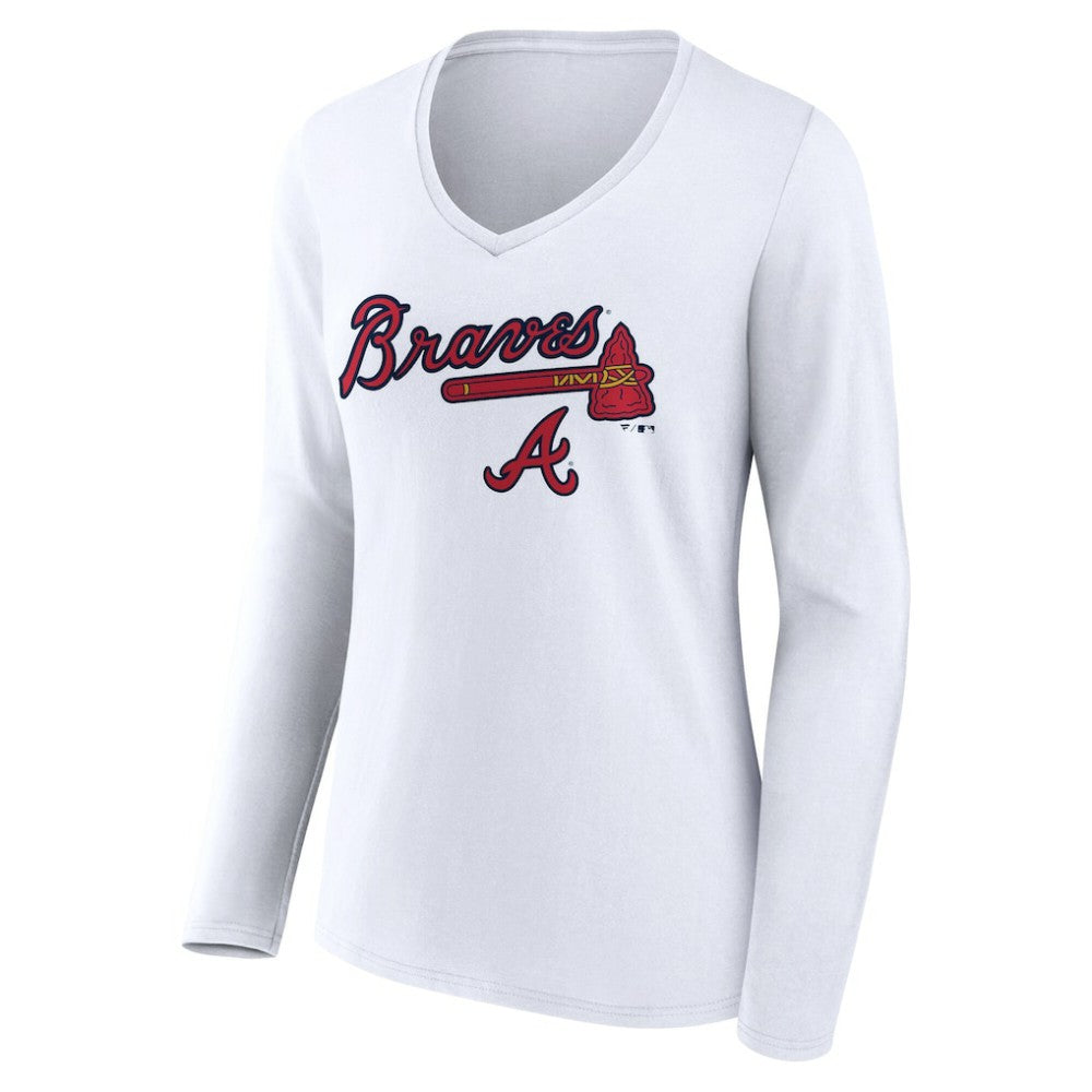 MLB Atlanta Braves Women's Team Lockup Long Sleeve V-Neck T-Shirt