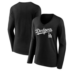 MLB Los Angeles Dodgers Women's Team Lockup Long Sleeve V-Neck T-Shirt