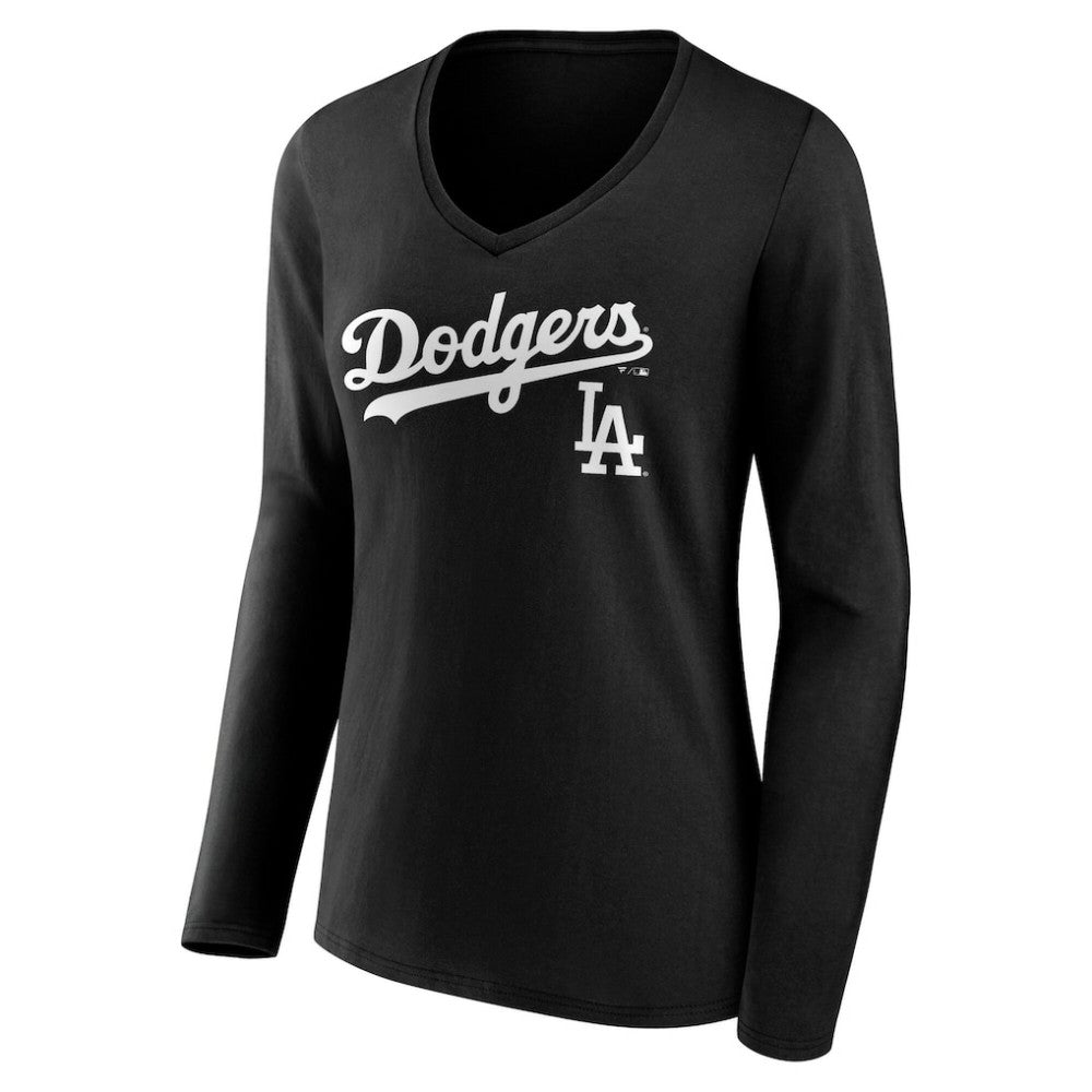 MLB Los Angeles Dodgers Women's Team Lockup Long Sleeve V-Neck T-Shirt