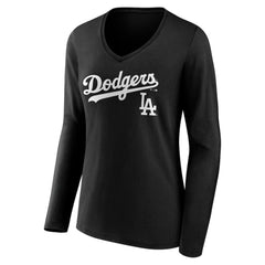 MLB Los Angeles Dodgers Women's Team Lockup Long Sleeve V-Neck T-Shirt