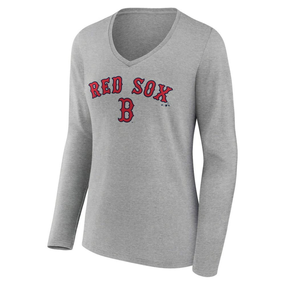 MLB Boston Red Sox Women's Team Lockup Long Sleeve V-Neck T-Shirt
