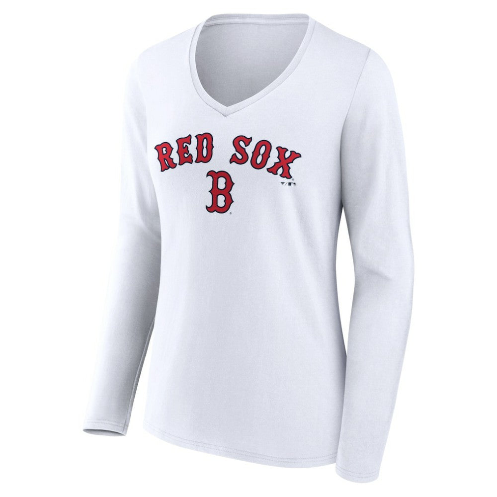 MLB Boston Red Sox Women's Team Lockup Long Sleeve V-Neck T-Shirt
