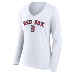 MLB Boston Red Sox Women's Team Lockup Long Sleeve V-Neck T-Shirt