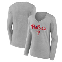 MLB Philadelphia Phillies Women's Team Lockup Long Sleeve V-Neck T-Shirt