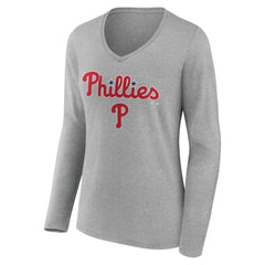 MLB Philadelphia Phillies Women's Team Lockup Long Sleeve V-Neck T-Shirt