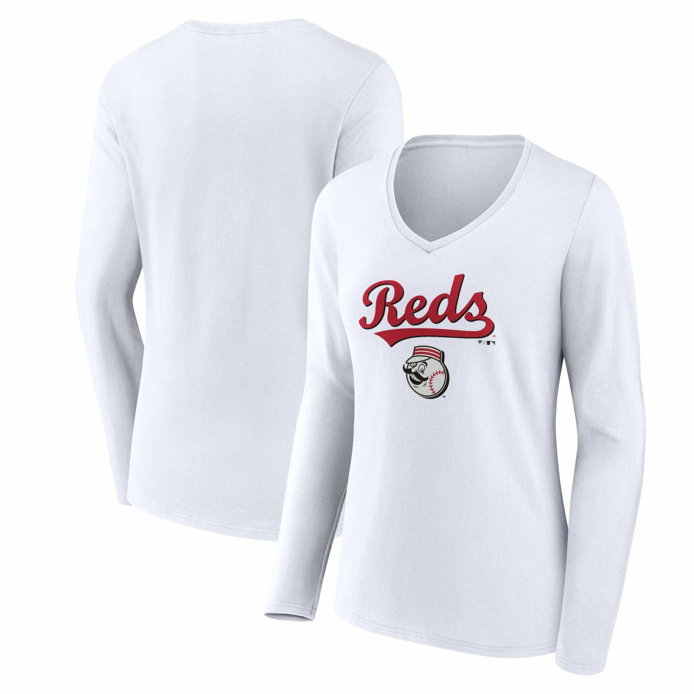 MLB Cincinnati Reds Women's Team Lockup Long Sleeve V-Neck T-Shirt