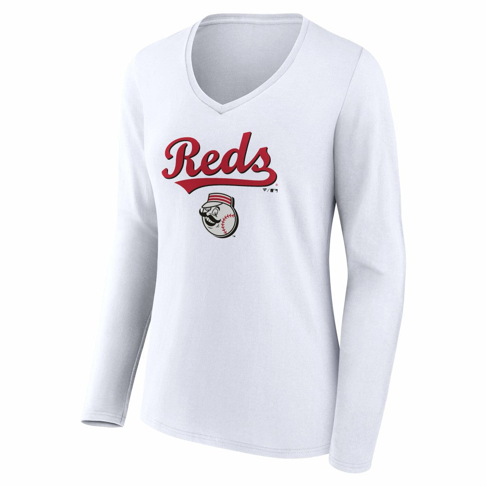 MLB Cincinnati Reds Women's Team Lockup Long Sleeve V-Neck T-Shirt