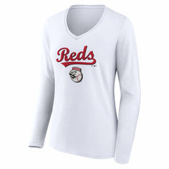 MLB Cincinnati Reds Women's Team Lockup Long Sleeve V-Neck T-Shirt