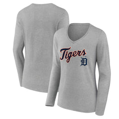 MLB Detroit Tigers Women's Team Lockup Long Sleeve V-Neck T-Shirt