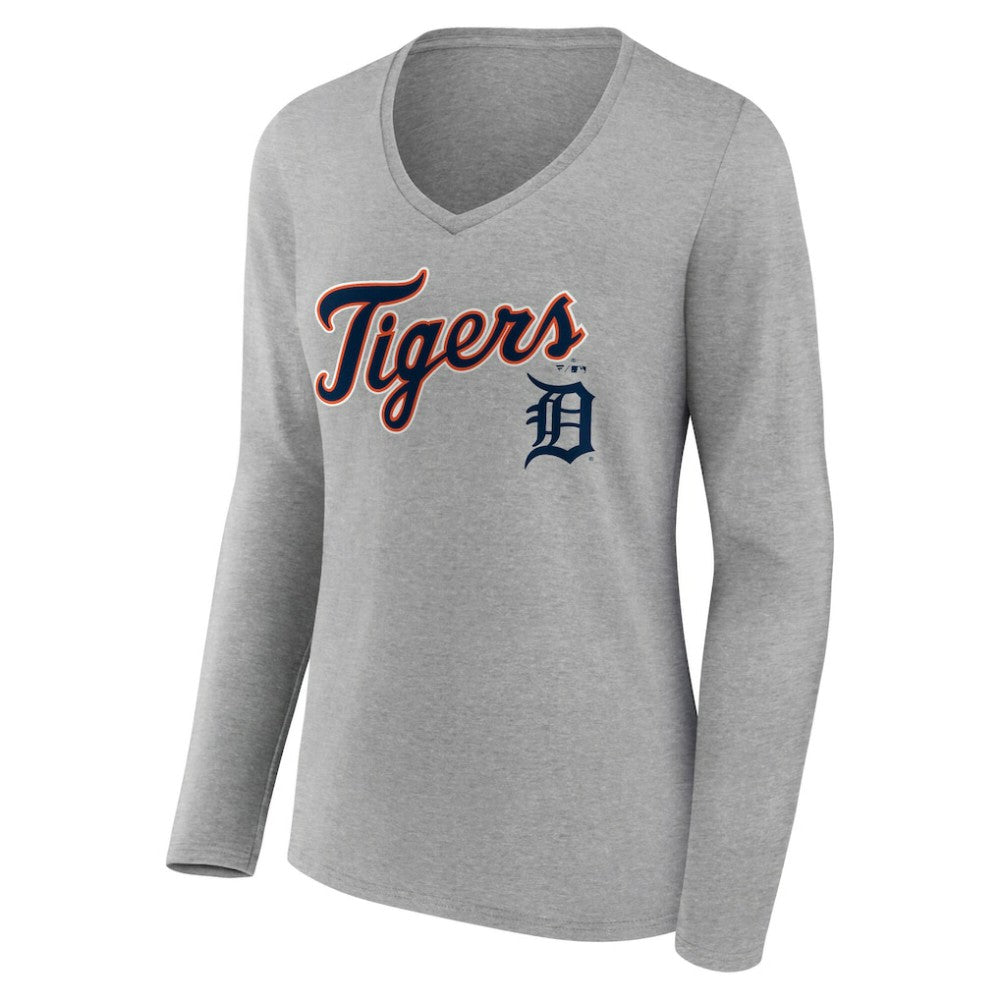 MLB Detroit Tigers Women's Team Lockup Long Sleeve V-Neck T-Shirt