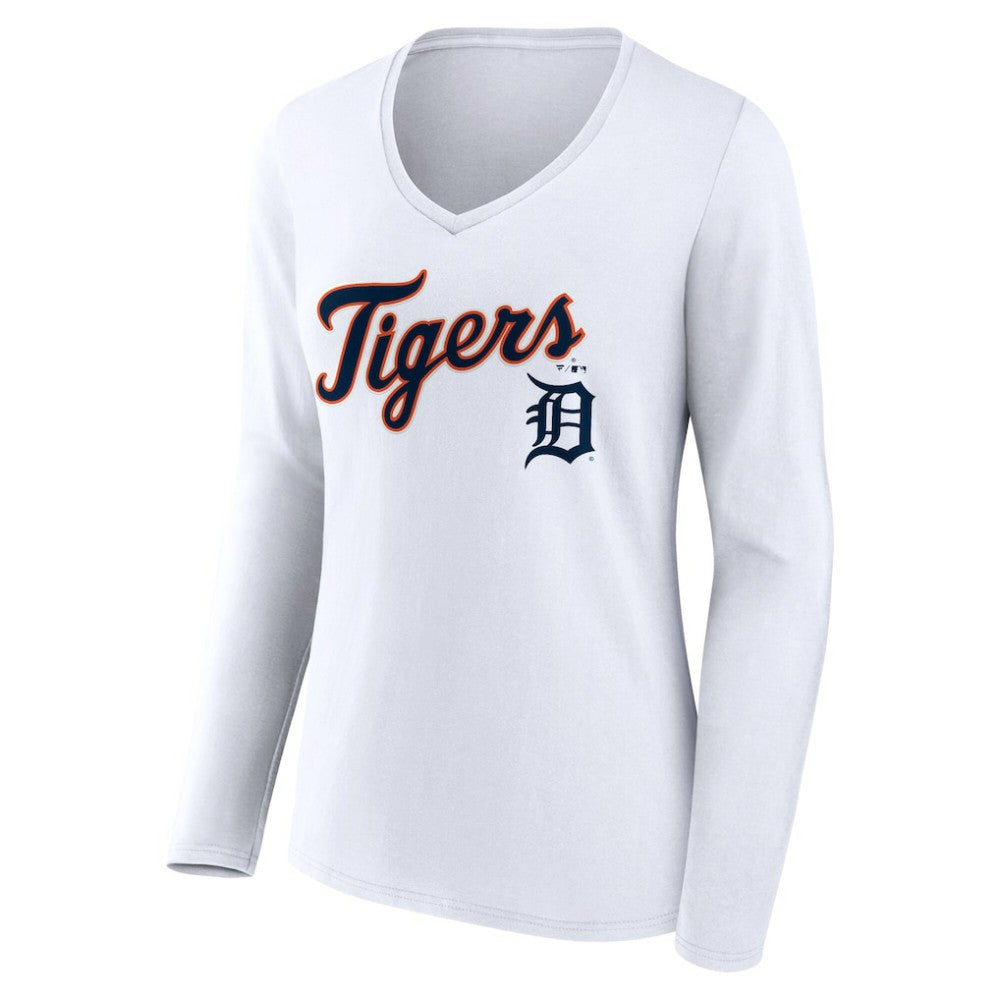 MLB Detroit Tigers Women's Team Lockup Long Sleeve V-Neck T-Shirt