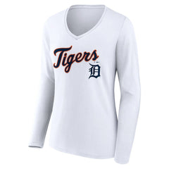 MLB Detroit Tigers Women's Team Lockup Long Sleeve V-Neck T-Shirt