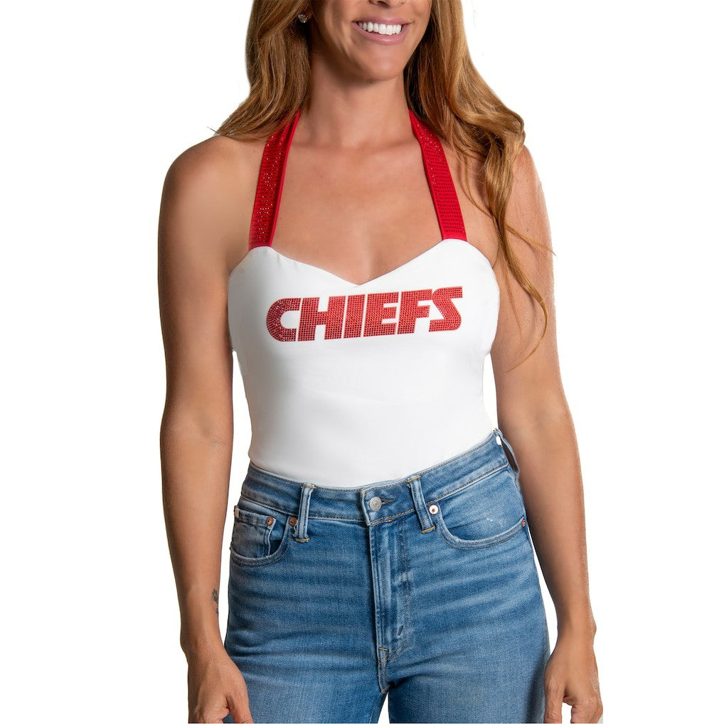 Cuce Women's Rhinestone Semi-Cropped Halter Tank - Kansas City Chiefs