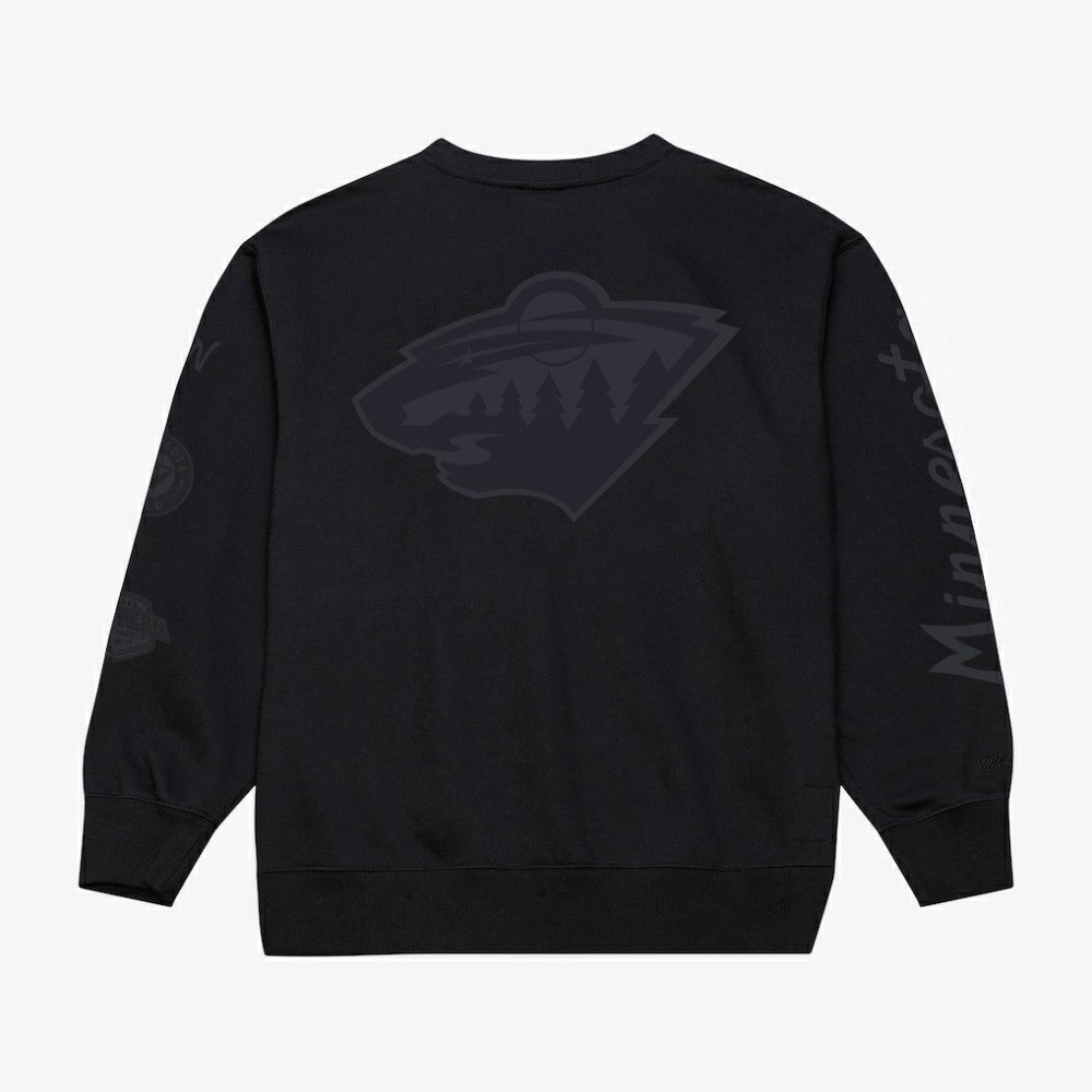 NHL Black Minnesota Wild Mitchell & Ness Phantom Fleece Crew Neck Sweatshirt