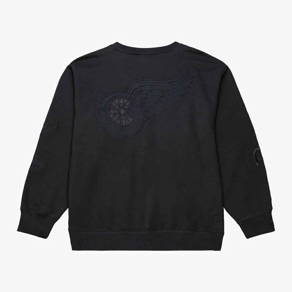NHL Black Detroit Red Wings Mitchell & Ness Phantom Fleece Crew Neck Sweatshirt