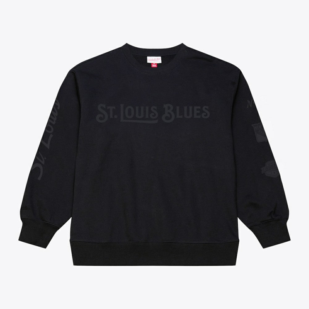 NHL Black St. Louis Blues Mitchell & Ness Phantom Fleece Crew Neck Sweatshirt