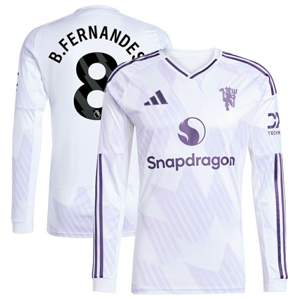 Bruno Fernandes Manchester United 2025/26 Away Replica Long Sleeve Player Jersey - Adidas White