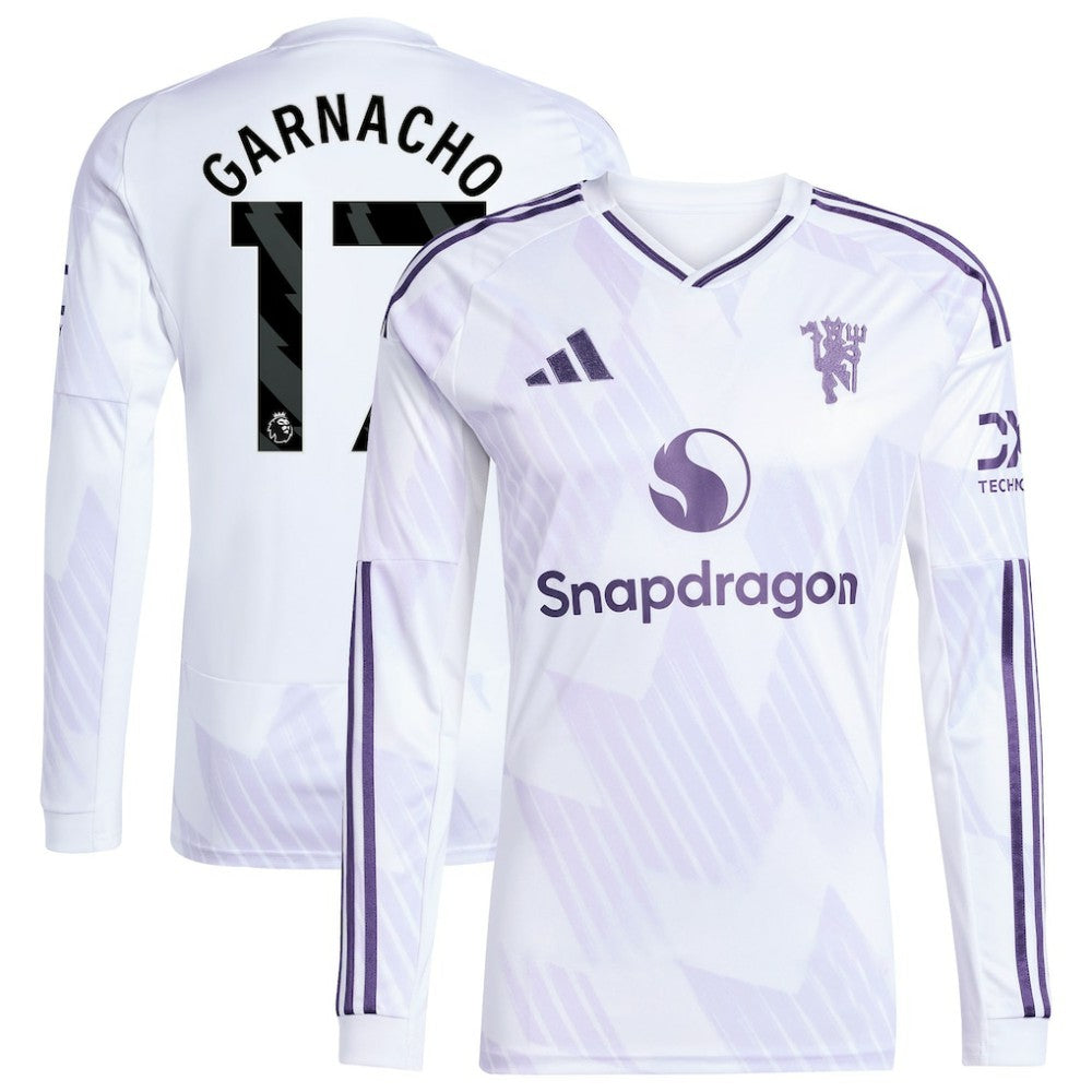 Alejandro Garnacho Manchester United 2025/26 Away Replica Long Sleeve Player Jersey - Adidas White