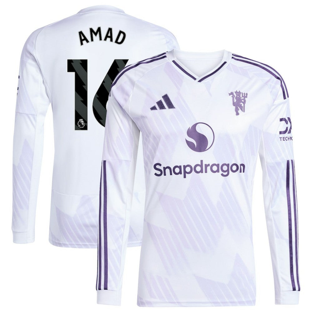 Amad Diallo Manchester United 2025/26 Away Replica Long Sleeve Player Jersey - Adidas White