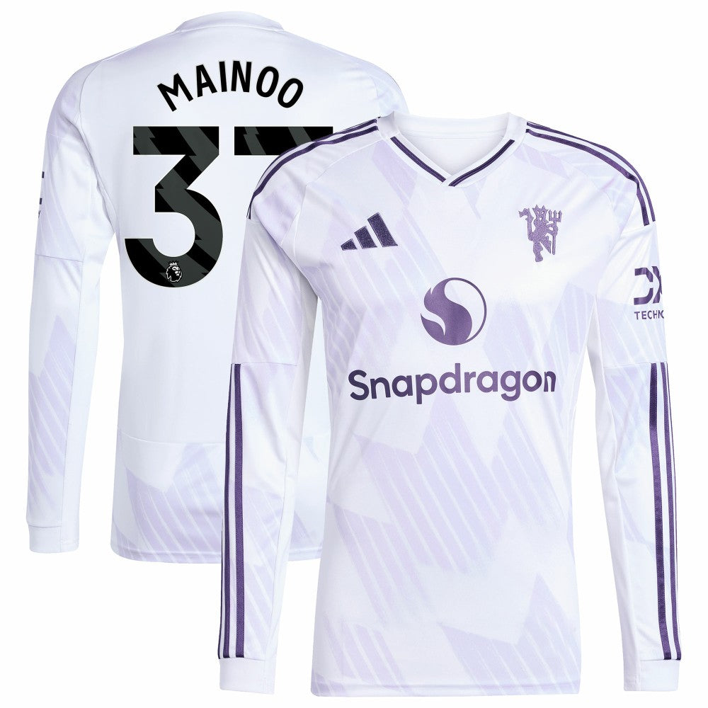 Kobbie Mainoo Manchester United 2025/26 Away Replica Long Sleeve Player Jersey - Adidas White