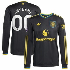 Manchester United 2025/26 Third Long Sleeve Custom Jersey - Adidas Black