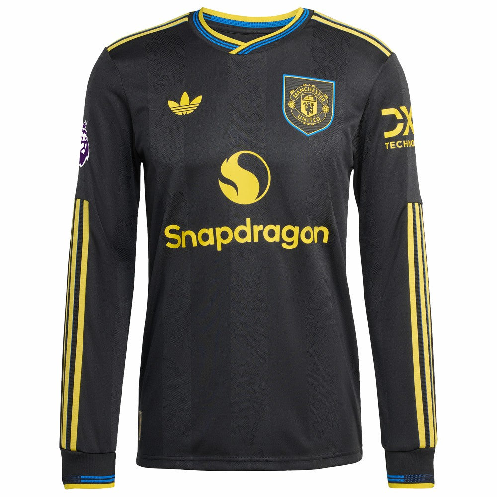 Manchester United 2025/26 Third Long Sleeve Custom Jersey - Adidas Black