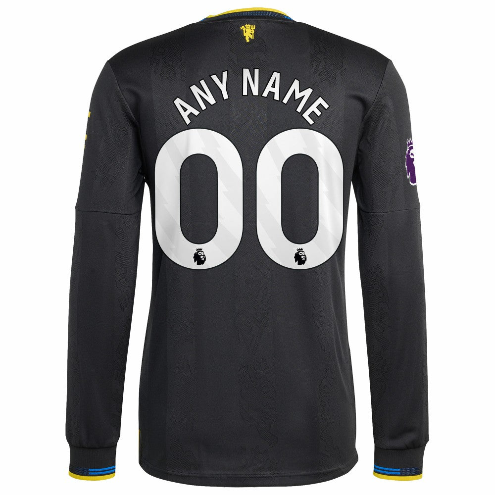 Manchester United 2025/26 Third Long Sleeve Custom Jersey - Adidas Black