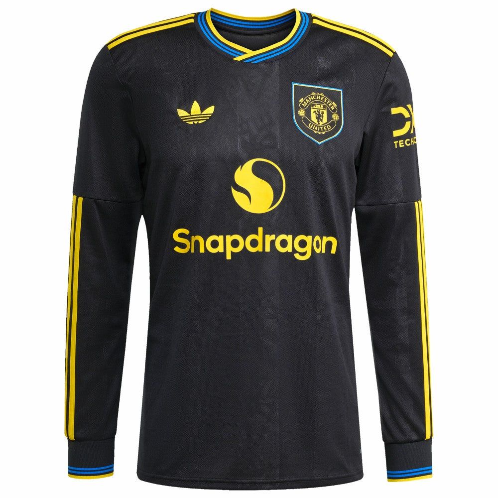 Manchester United 2025/26 Third Replica Long Sleeve Custom Jersey - Adidas Black