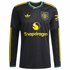Manchester United 2025/26 Third Replica Long Sleeve Custom Jersey - Adidas Black