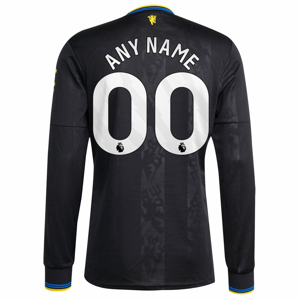 Manchester United 2025/26 Third Replica Long Sleeve Custom Jersey - Adidas Black