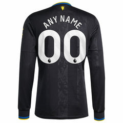 Manchester United 2025/26 Third Replica Long Sleeve Custom Jersey - Adidas Black