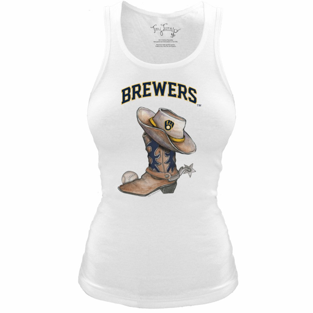 MLB Milwaukee Brewers Tiny Turnip Women's Fitted Vintage Cowboy Boot Tri-Blend Tank Top