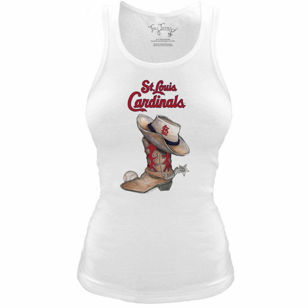 MLB St. Louis Cardinals Tiny Turnip Women's Fitted Vintage Cowboy Boot Tri-Blend Tank Top
