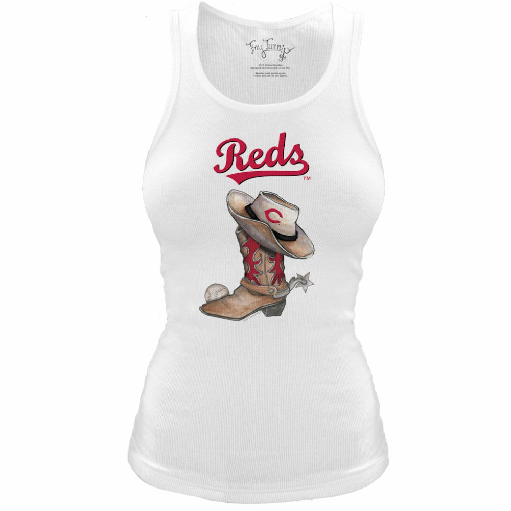 MLB Cincinnati Reds Tiny Turnip Women's Fitted Vintage Cowboy Boot Tri-Blend Tank Top