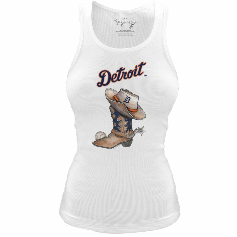 MLB Detroit Tigers Tiny Turnip Women's Fitted Vintage Cowboy Boot Tri-Blend Tank Top