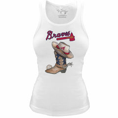 MLB Atlanta Braves Tiny Turnip Women's Fitted Vintage Cowboy Boot Tri-Blend Tank Top