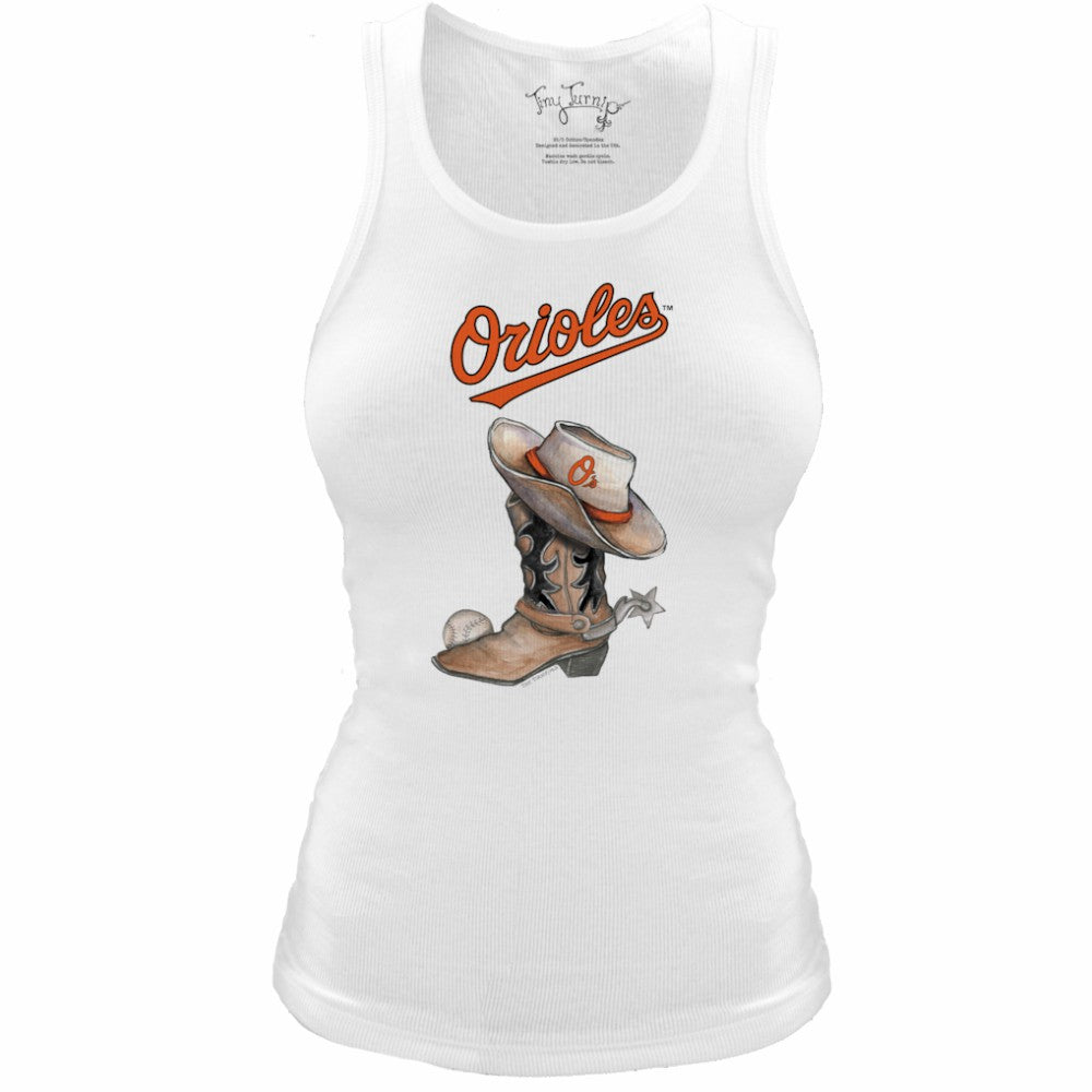 MLB Baltimore Orioles Tiny Turnip Women's Fitted Vintage Cowboy Boot Tri-Blend Tank Top