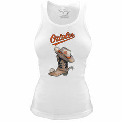 MLB Baltimore Orioles Tiny Turnip Women's Fitted Vintage Cowboy Boot Tri-Blend Tank Top