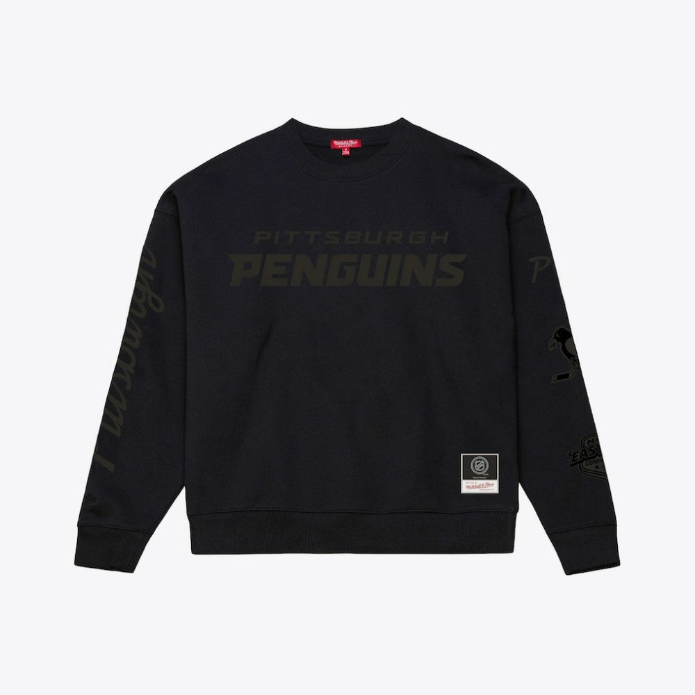 NHL Black Pittsburgh Penguins Mitchell & Ness Unisex Phantom Fleece Crew Neck Sweatshirt