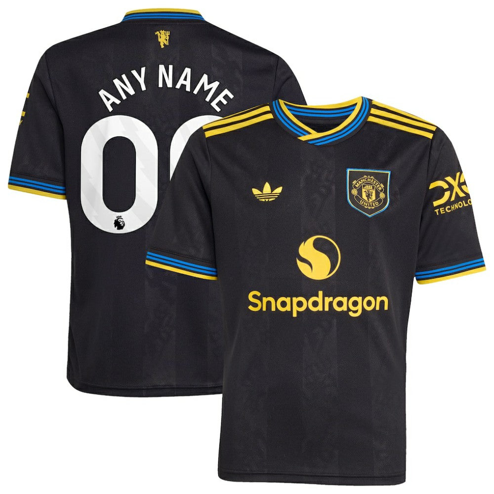 Manchester United Youth 2025/26 Third Replica Custom Jersey - Adidas Black
