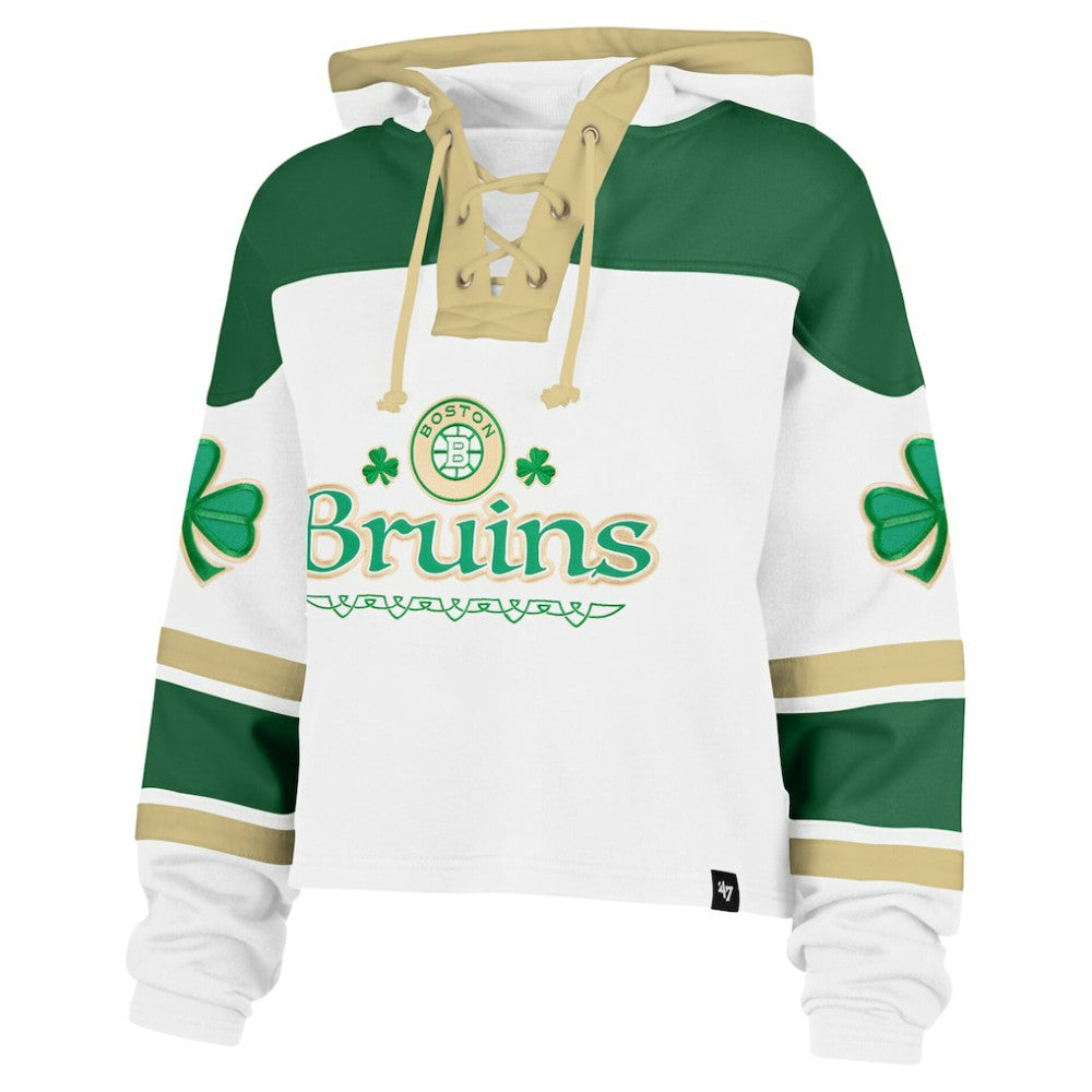 NHL White Boston Bruins '47 Women's McLucky Cropped Lacer Hoodie