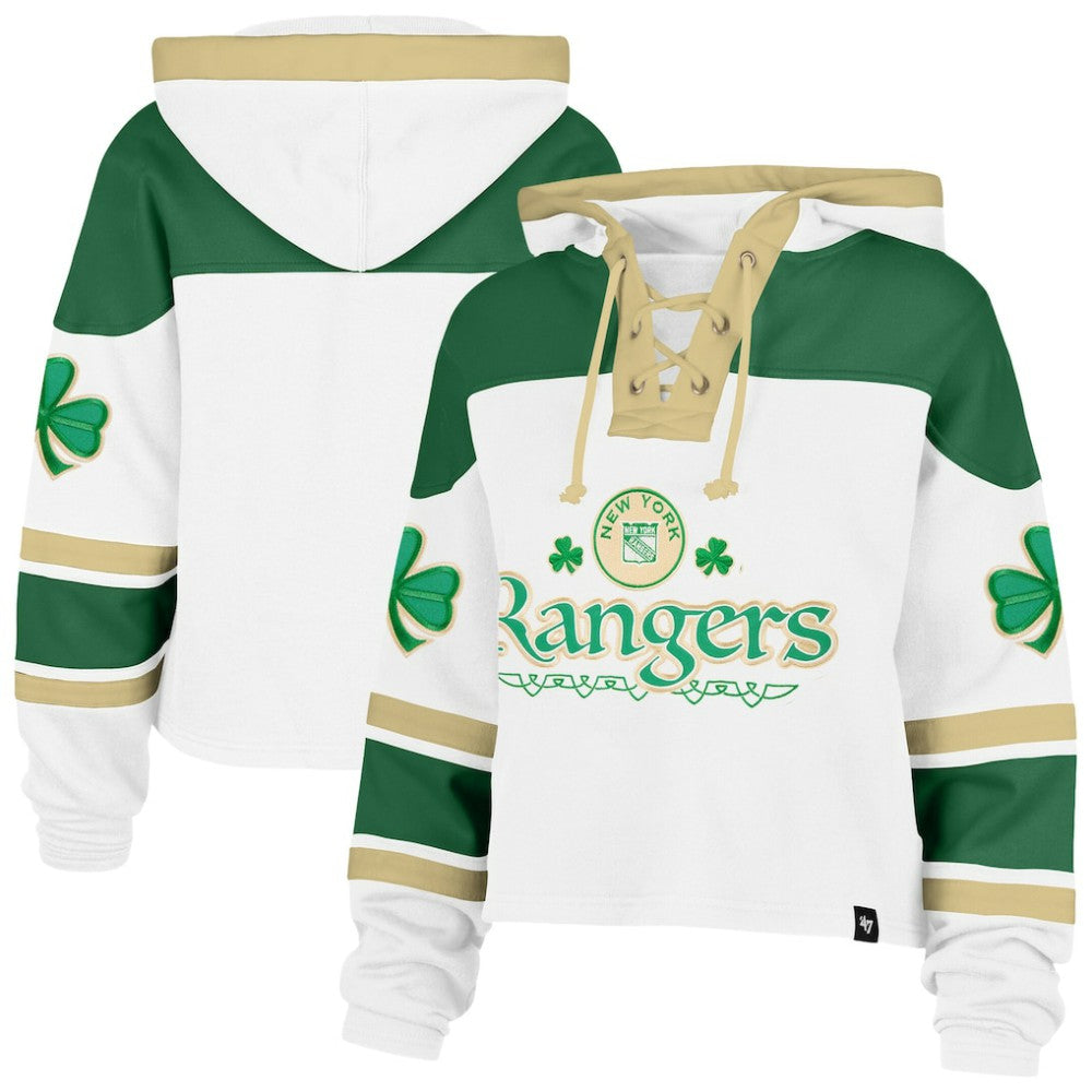 NHL White New York Rangers '47 Women's McLucky Cropped Lacer Hoodie